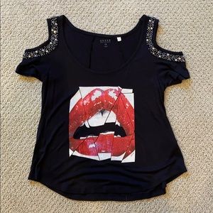 GUESS black off-the-shoulder graphic top